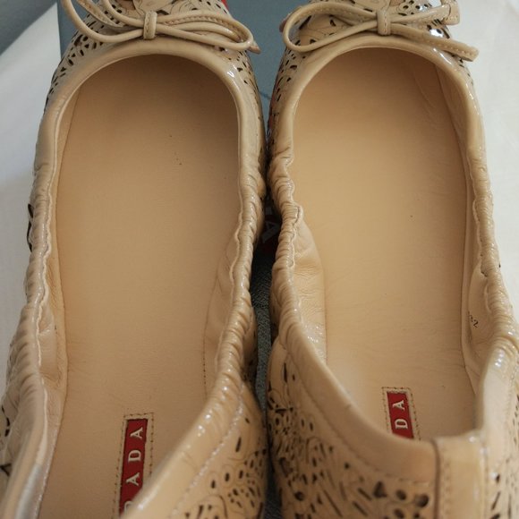 Prada Nude Vernice Soft 3 Cipria Bow Ballet Flats - Picture 7 of 9